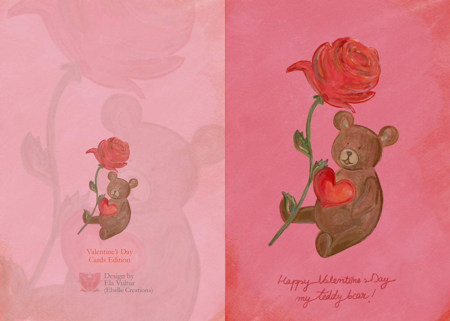 Cute Bear holding a red rose and heart Valentine's Day Greeting Card A6