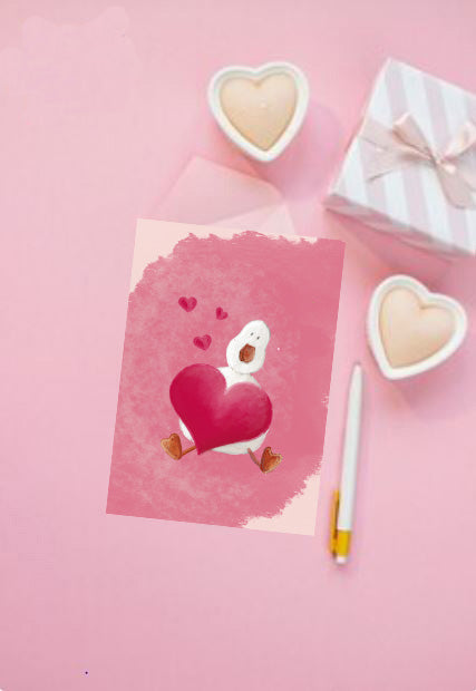 Cute Duck with big red heart Valentine's Day Greeting Card A6