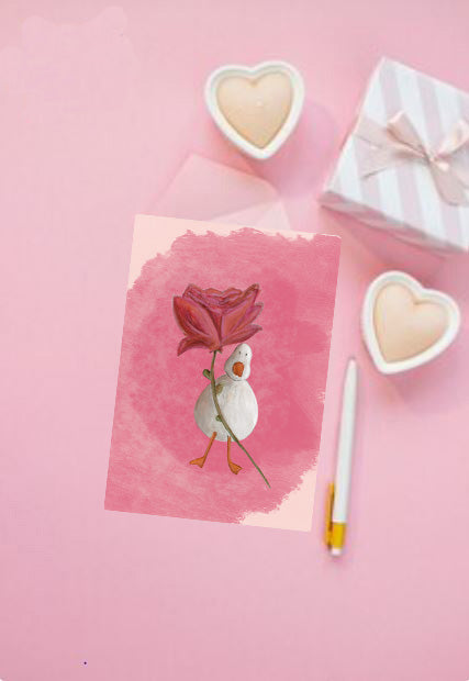 Cute Duck with a flower Valentine's Day Greeting Card A6