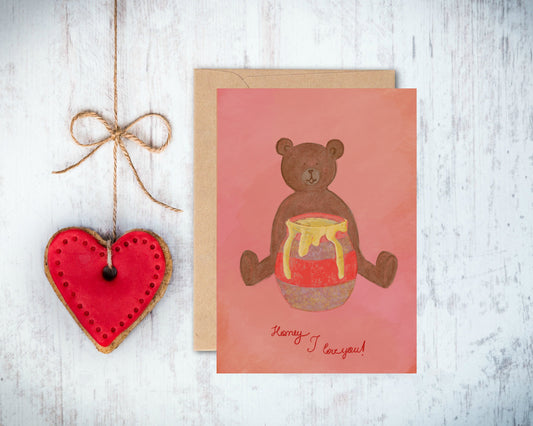 Cute Bear holding a honey pot Valentine's Day Greeting Card A6
