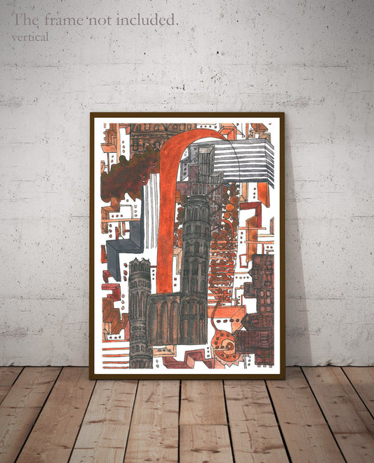 Dreamland Art Print, England City surrealist collage, Limited Edition, gift for architecture lovers