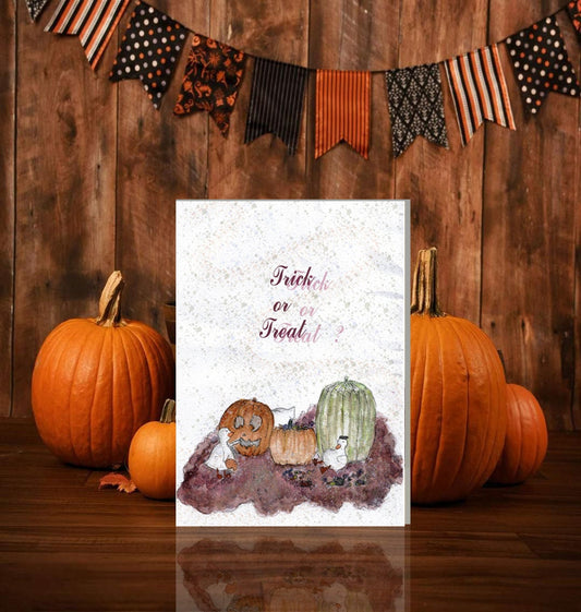 Trick or Treat Cute Halloween Cards, Pumpkins and cute ducks card
