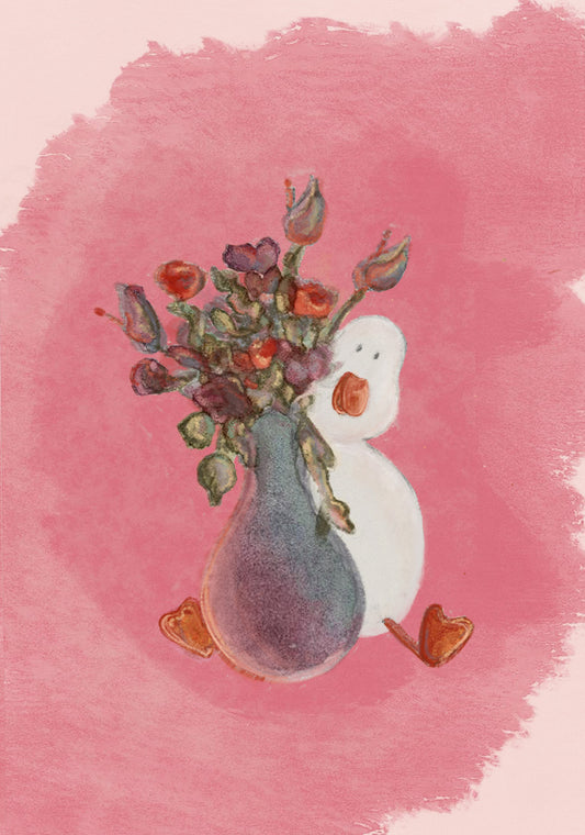 Cute Duck with a flower bouquet Valentine's Day Greeting Card A6